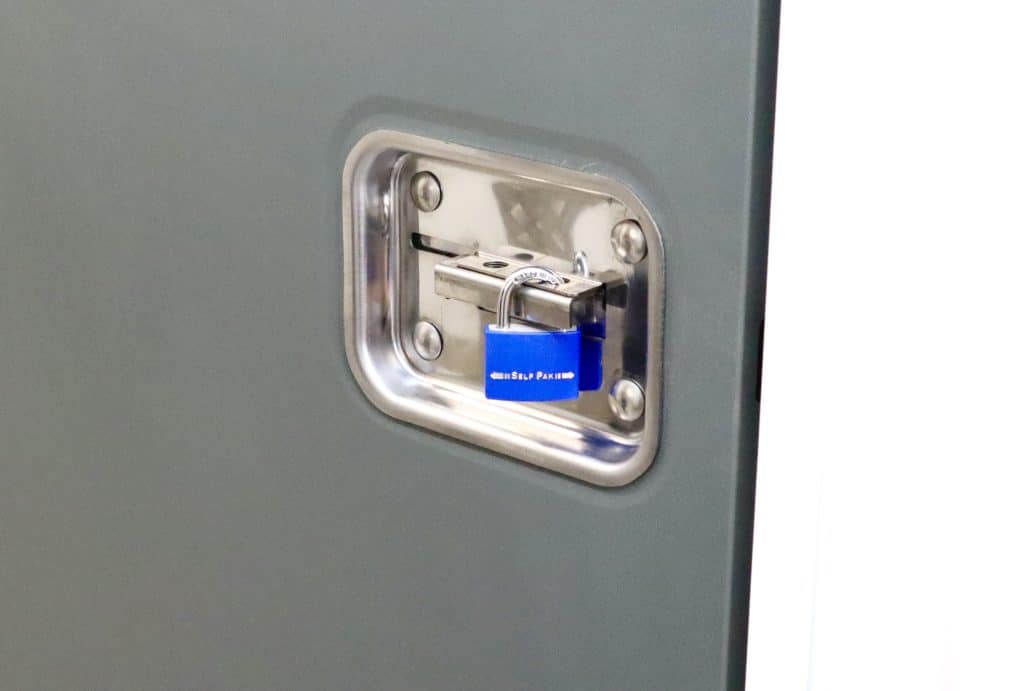 Blue padlock on Cinch Storage unit