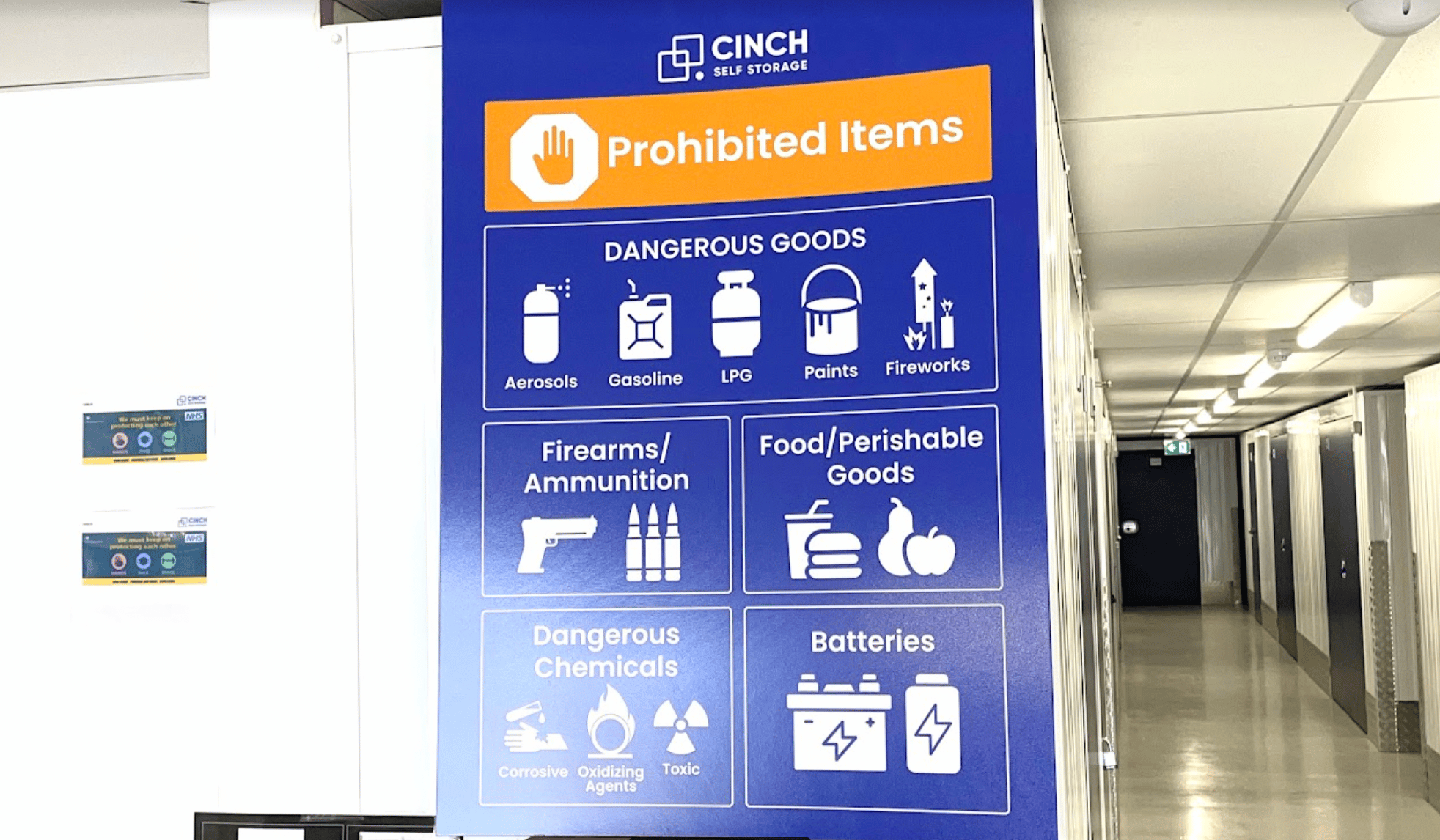 Cinch Storage Huntingdon Prohibited Items Sign