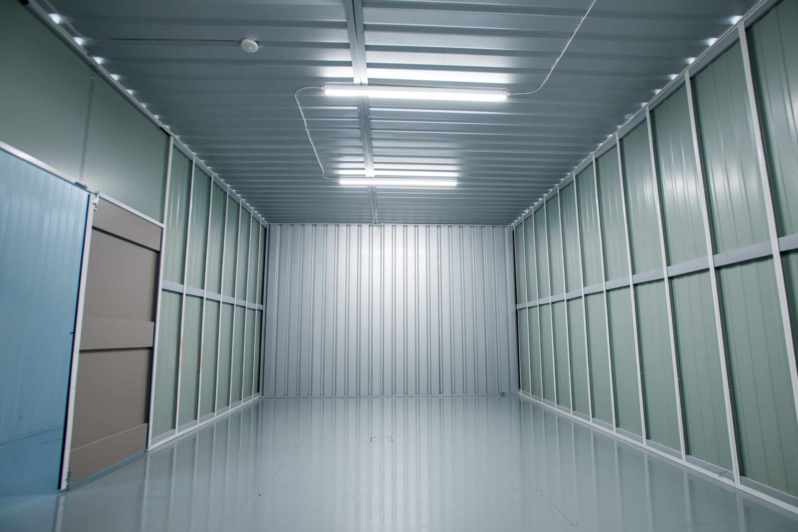 In the process of moving house? Our storage Newbury will help. Image shows the inside of a large storage unit, empty and ready to be filled.
