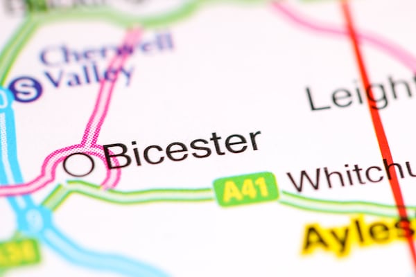 Things to do in Bicester. Image shows a map with Bicester highlighted on it. 
