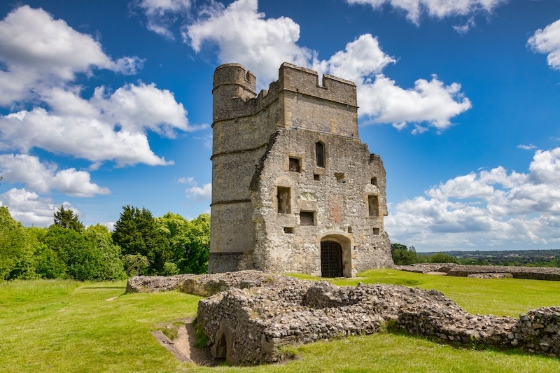 The top 10 things to do in Newbury. Image shows Donnington Castle, Newbury, Berkshire, UK , built in 1386, on a bright summer day.