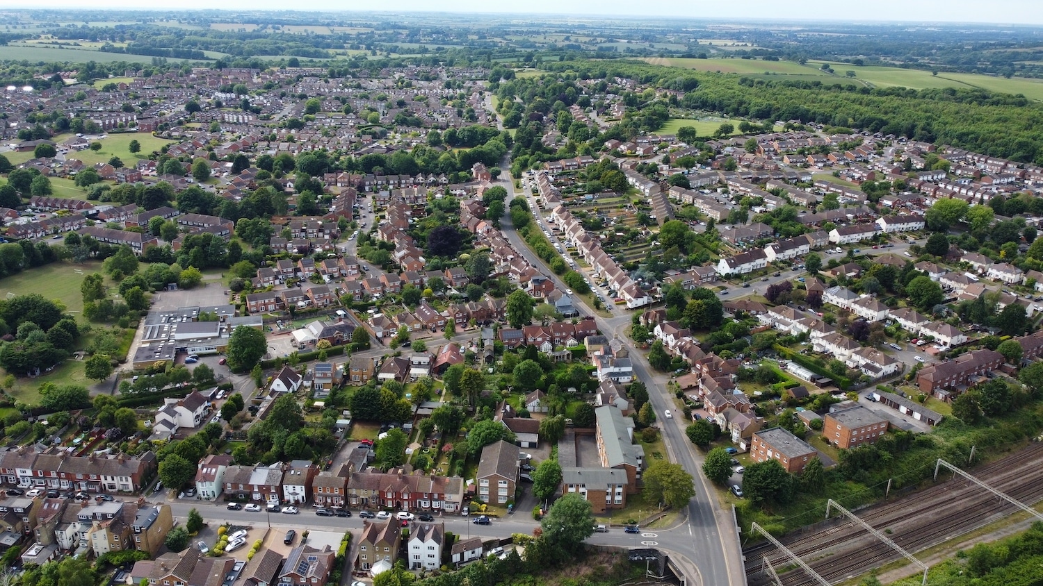 6 Things to do in Leighton Buzzard. Aerial view of Railway Train Tracks at Leighton Buzzard town of England UK