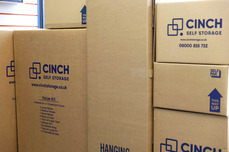 Storage units Sidcup. Image shows Cinch Self Storage cardboard boxes stacked on top of eachother.