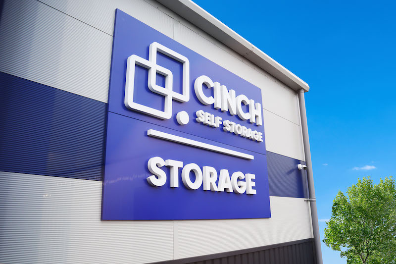 Self storage in St Ives. Image shows the exterior signage of a Cinch self storage facility.