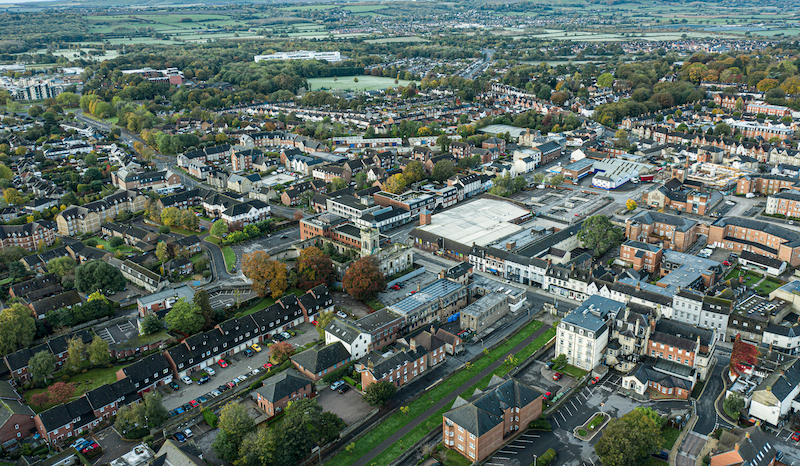 Self storage in Swindon. Image shows an aerial view of the Old Town area in Swindon, Wiltshire