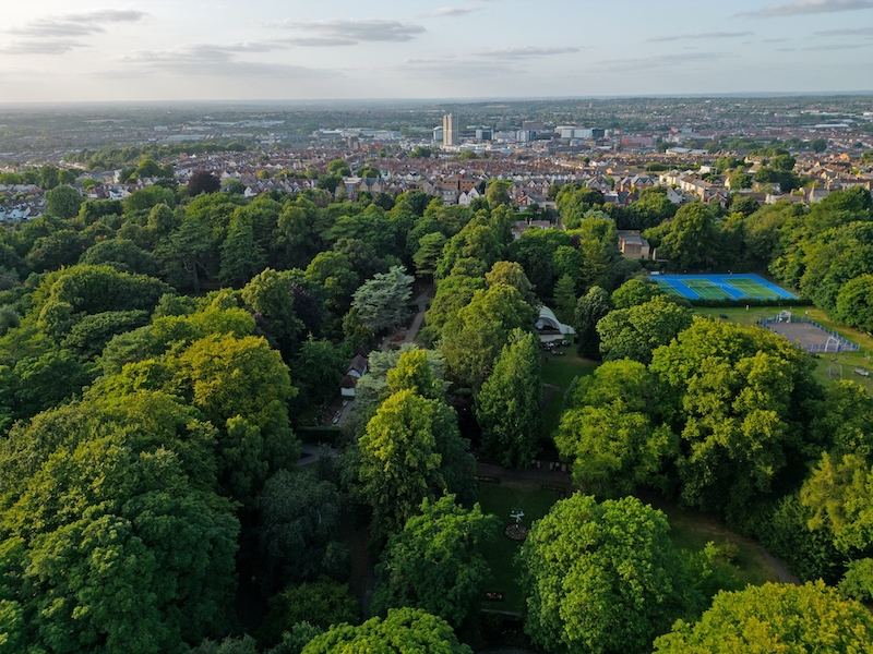 5 questions about living in Swindon. Image shows panoramic view of Swindon town centre.