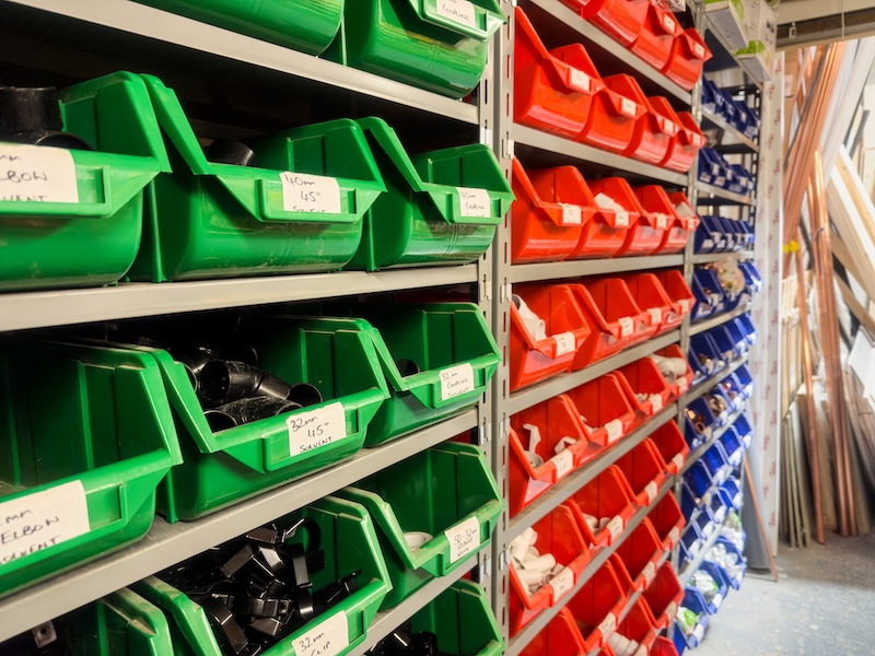 5 benefits of self storage for builders. Image shows a storage unit filled with neat drawers for tools.
