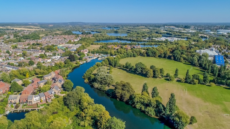 Self storage in Berkshire. Image shows Reading, UK: Town Centre Drone Shot